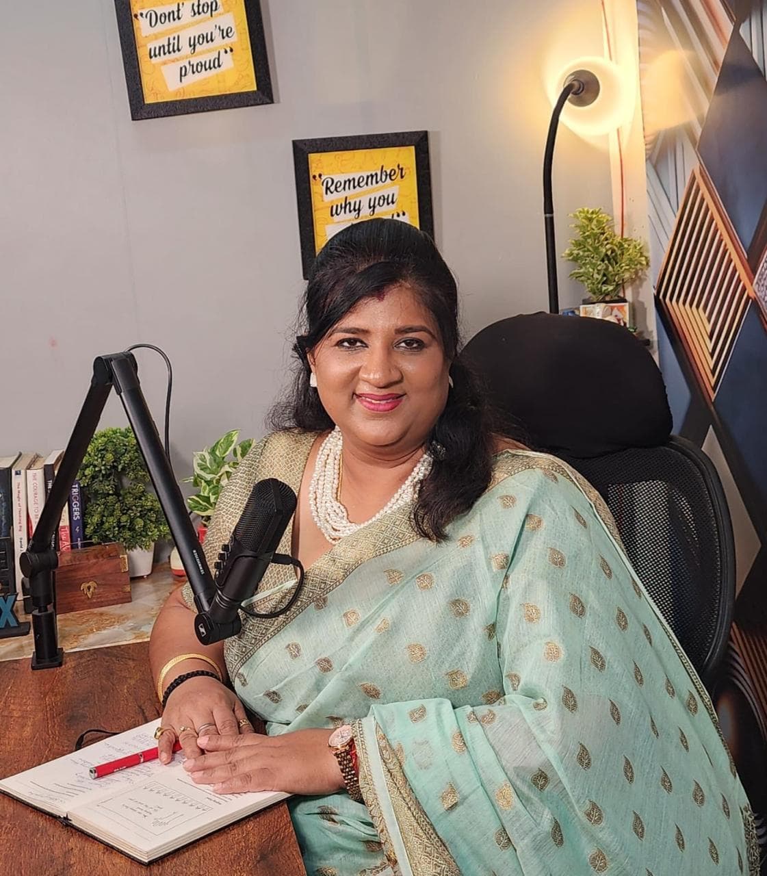 Namrata, founder of BHAW Namrata, in her podcast studio